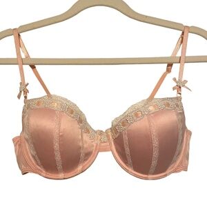 Victoria's Secret Angels Satin Pink Lace Feminine Lingerie Bra Size‎ 34C